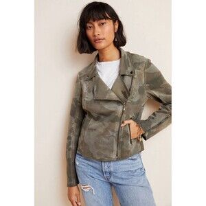 Anthropologie MARRAKECH Faux Suede Camo Moto Jacket Size XS